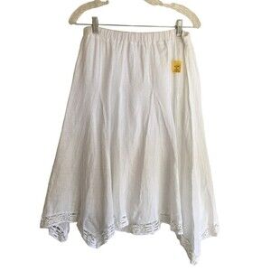 Russ Berens Skirt Women's Size Medium White Linen Stretchy Waist Lace Trim